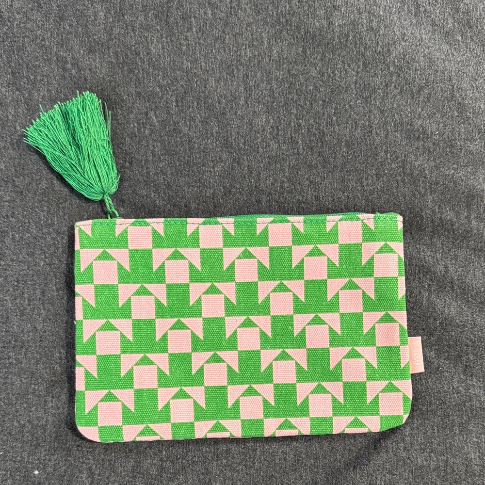 ipsy Pink and Green Patterned Cosmetic Case